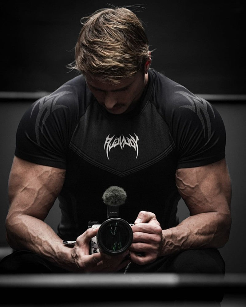 New YOUNG LA Men's Fitness Sports T-shirt Tights Men High Elastic Training Clothing Short Sleeve Tops Fitness Thirts For Men
