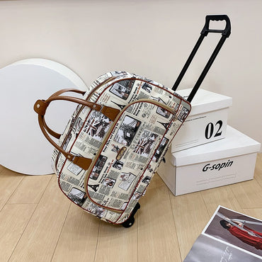 Rolling Luggage Trolley Bag Large Capacity Wheeled Travel Suitcase Water Resistant Oxford Fabric Telescoping Handle Lightweight