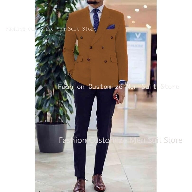 Pink Men Suits Peaked Lapel Double Breasted Prom Suits Slim Fit Men Tuxedos Groom Wedding Suits for Best Men 2 Pieces Suit
