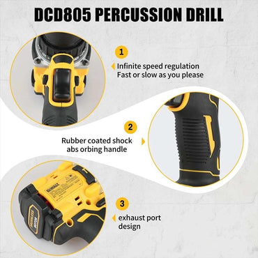 Original DeWalt 20V Impact Drill DCD805 Brushless Hummer Drill Compact Electric Hand Drill Screwdriver Power Tool Battery Combo