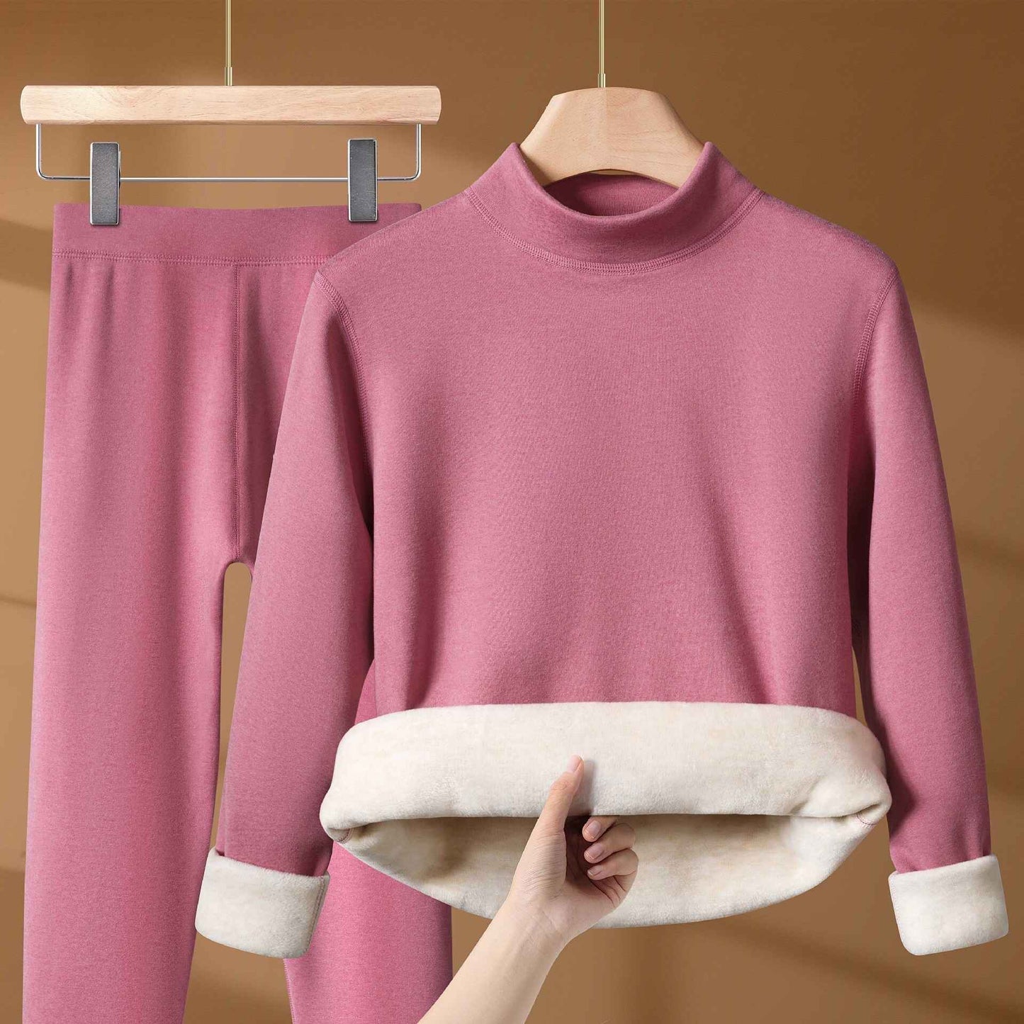Winter Thermal Underwear Set For Men And Women Thick Velvet Lining Suitable For Wearing Cold Warm Underwear's Top And Bottoms