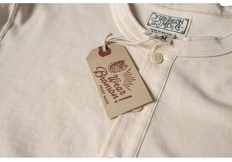 Bronson 350g Heavyweight L/S Henley Shirt Vintage Plain Base T-Shirt For Men