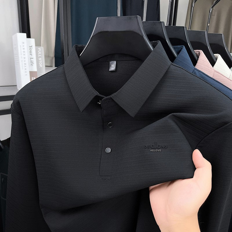 Men's Long sleeved T-shirt 2025 Spring and Autumn New Style Middle aged Collar Loose Polo Top