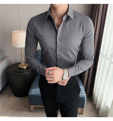 Plus Size S-7XL High Quality Men Dress Shirt 2024 Autumn Long Sleeve Solid Business Slim Shirts Homme Dress Social Casual Shirt