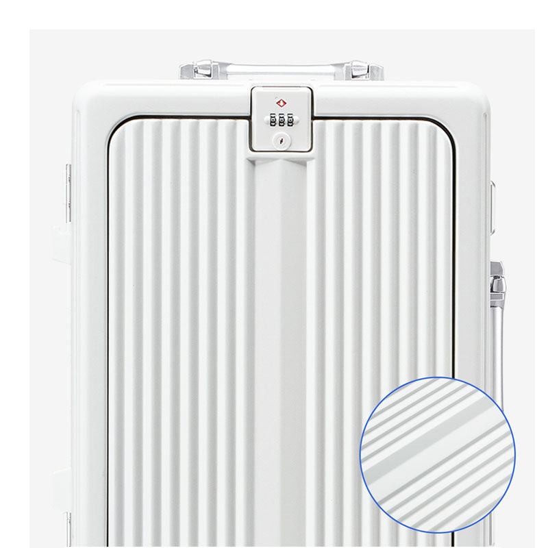20/24 Inch Front Open Luggage Multifunctional Aluminum Frame Trolley Case with USB Cup Holder Large Boarding Box Suitcase