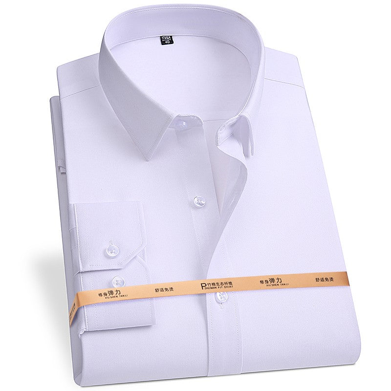 Plus Size 8XL 7XL 6XL 5XL Mens Business Shirts Spring Long Sleeve Bamboo Fiber Solid Free Care Soft Formal Interview Blue Clothe