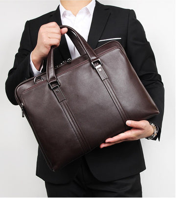 Luxury Genuine Leather Briefcase Men Leather Business Bag 15.6" Laptop Bag 14 Male Office Bag Document File Case Shoulder Bag