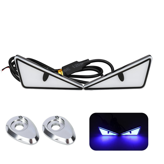 1Pair Motorcycle LED Triangle Devil Eye Lights With Adapter Spacer Mini Eagle Eye Lamp Rear Taillight Decorative Lamp
