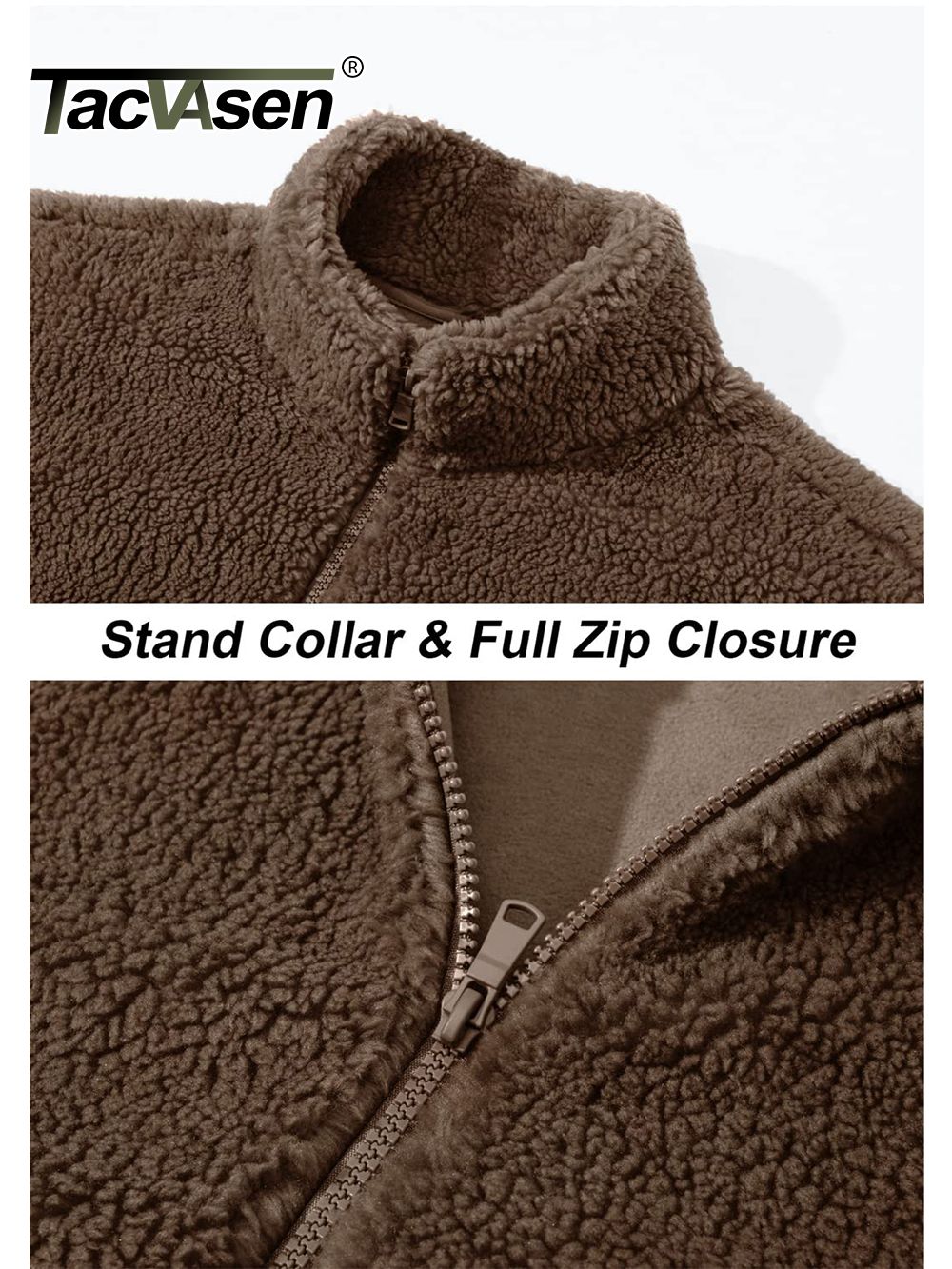 TACVASEN Winter Full Zip Up Warm Fleece Jackets Mens Fuzzy Sherpa Jacket Thicken Thermal Outdoor Fluffy Coat Zip Pocket Outwear