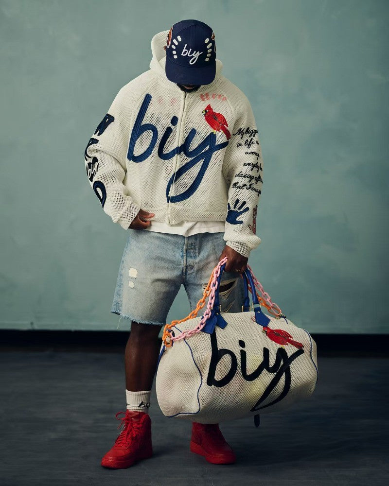 Streetwear hip-hop top letter pattern mesh breathable men hoodie 2025 fashion casual oversized clothing trendy loose sportswear