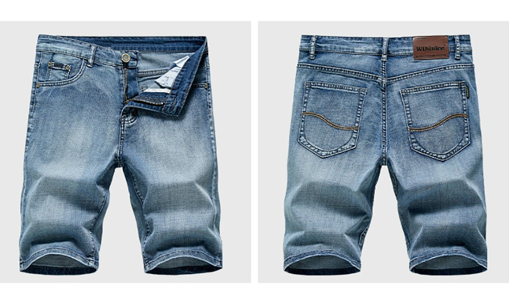 Summer Classic Shorts Jeans Men Denim Pants Straight Stretch Casual Cool  Thin Knee Length Blue Fashion Brand Daily Trousers