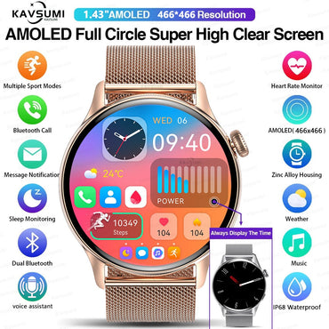 Smartwatch Feminino 2025 NFC Amoled HD GPS Monitor Cardíaco Bluetooth Ligações à Prova D'Água Para Mulheres Presente