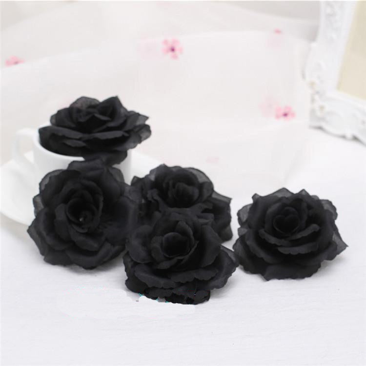 10pcs 8cm Black Artificial Rose Silk Flower Heads Decorative Flowers for Wedding Home Birthday Party New Year Banquet Decoration