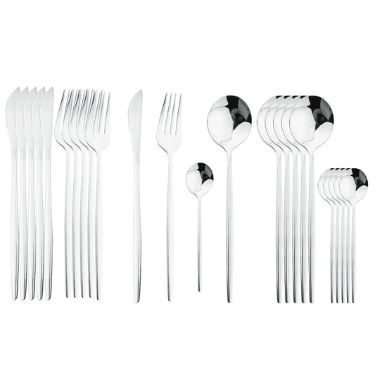 Conjunto de Talheres de Aço Inoxidável com 24 Peças para 6 Pessoas, Lavável em Lava-Louças