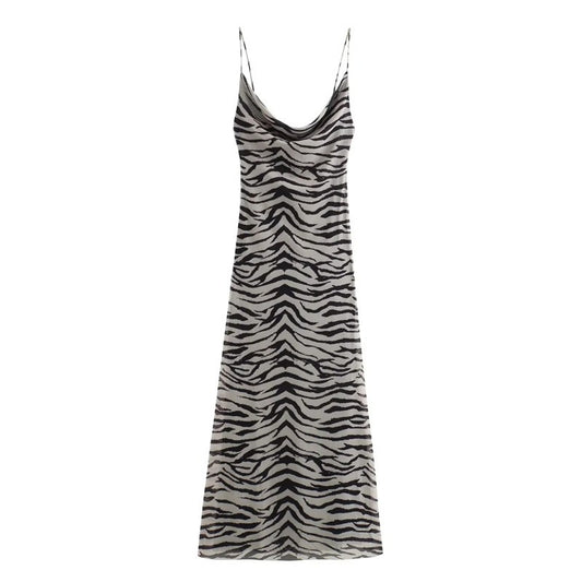 MUJER Leopard Print Tulle Slip Dress Woman Backless Summer Long Dresses For Wome