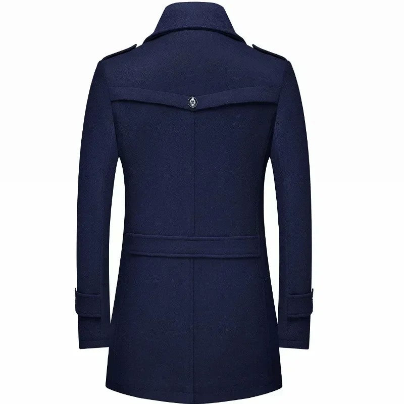 Fashion Middle Long Jacket Male Double Collar Zipper Coat Windbreak Woolen Overcoat Autumn Winter Wool Trench Coats