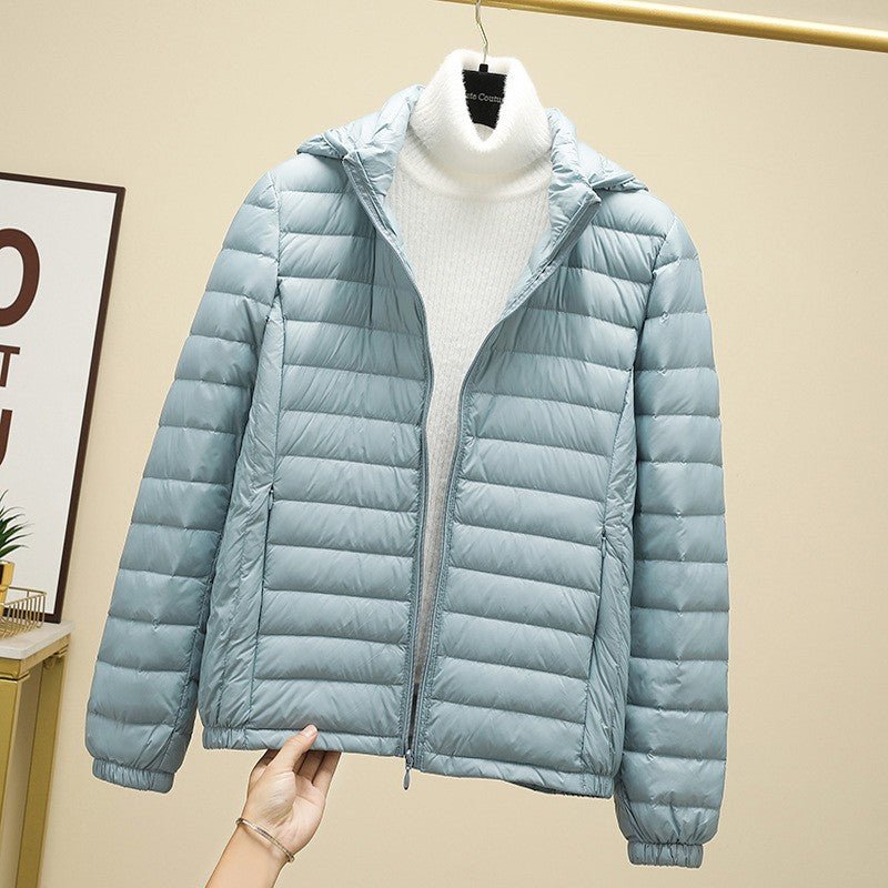 Schinteon Women Ultralight 90% White Duck Down Jacket with Removable Hood Autumn Winter Thin Outwear Portable Storage 2024 New