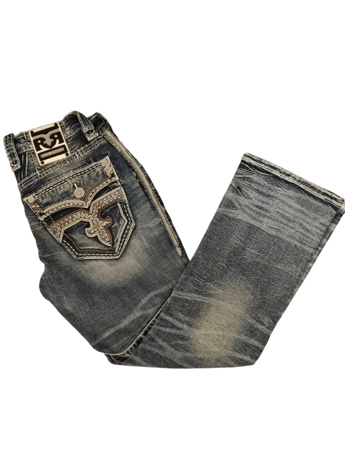 Rock Retro Boot Jeans Blue Leather Inserts Men Women Pocket Embroidery Denim Pants Y2k Gothic Low Waist Wide Leg Straight Jeans