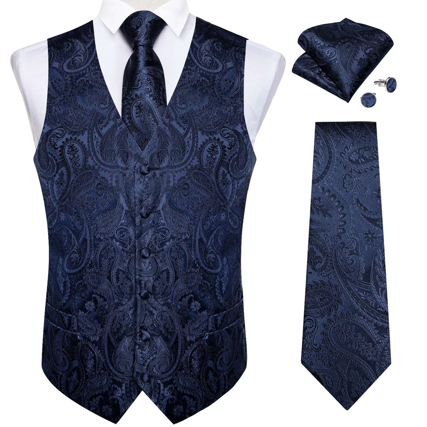 Luxury Paisley Men's Suit Vest Black Pink Red Wedding Prom Tuxedo Waistcoat Necktie Handkerchief Cufflink Sleeveless Jacket Vest