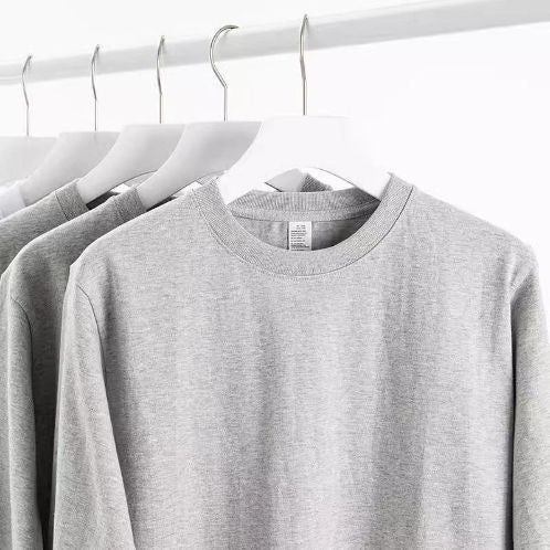 Cotton Solid Color Long-sleeved T-shirt Spring Autumn O-neck Bottoming Tops Men Women Purple Heavy Casual T-shirts for Couples