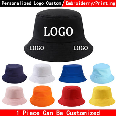Custom LOGO Design Bucket Hat Brim Kpop Panama Bob Bucket Gorros Women Men Embroidered Print Logo Summer Casual Fishermen Cap