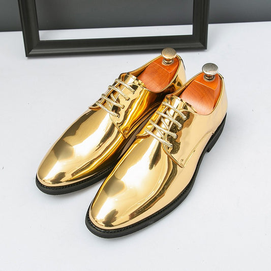 Golden Glossy Leather Shoes Man Formal Shoes Plus Size 38-50 Pointed Toe Men's Dress Shoes Comfortable Flat Party Shoes For Man