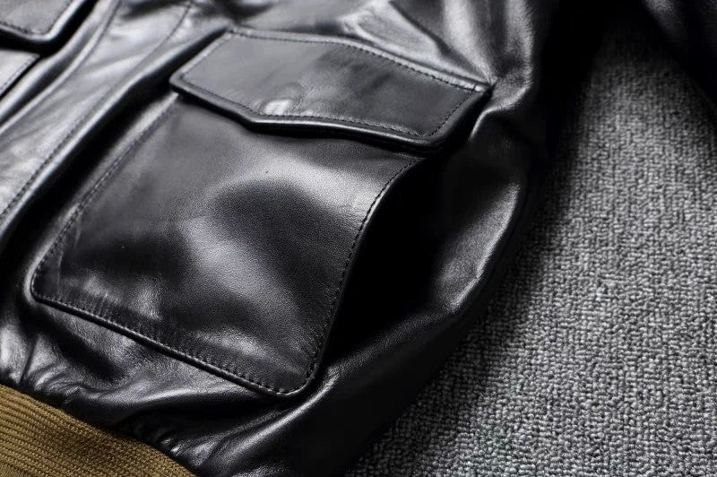 A2 Men's Bomber Jacket Tea Core Horse Leather Cropped Motorcycle Jacket Natural Leather Loose Coat Military Men's Leather Jacket