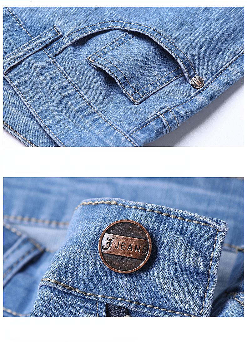 Summer Men Denim Shorts New Style Thin Embroidery Business Casual Straight  Short Jeans Male Brand Clothing Black Blue