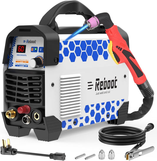 Máquina de Corte a Plasma Reboot Plasma Cutter 60 Amp Pilot Arc, sem Contato, Corte Limpo de 1/2 polegada (12mm), Corte de Separação de 3/4 polegadas (19mm) 110/220V