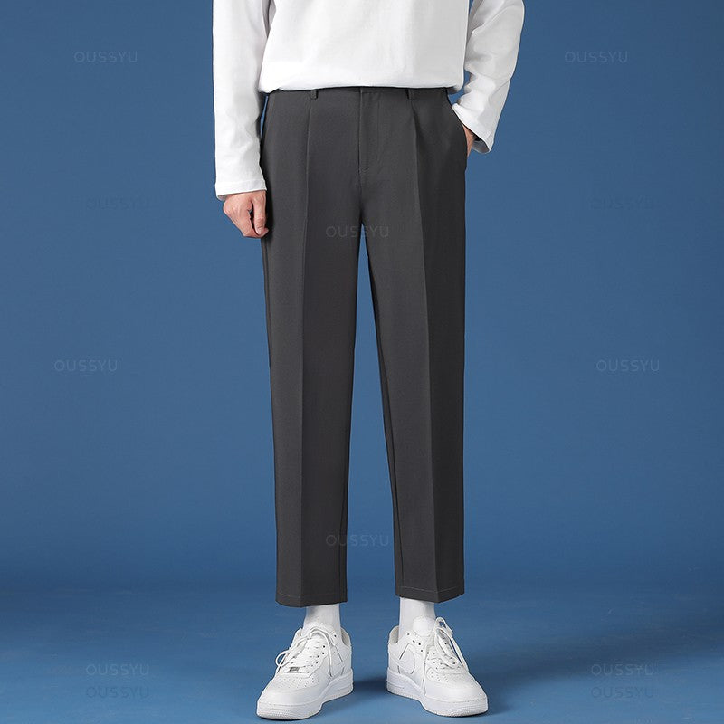 Spring Summer New Smooth Pendulous Suit Pants Men Business Long Trousers Korean Formal Ankle Length Pant Male Plus Size 40