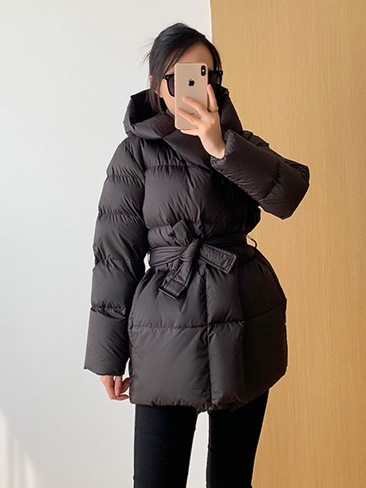 2025 Winter Women's Down Jackets Ultra Light Warm Cusual Coat Female Puffer Jacket With Belt Plus Size Hooded Short Parka