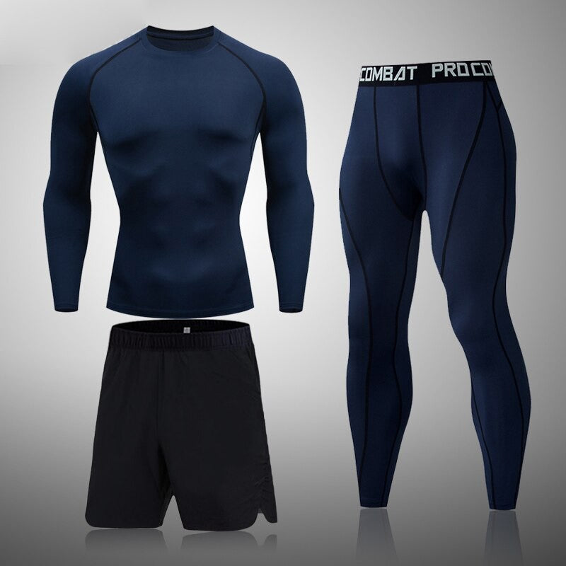 Thermal Man Underwear Set Soild Color Compression T Shirt Leggings Yoga Sets Fitness Sports Suits Men Clothing Gym Running Kit