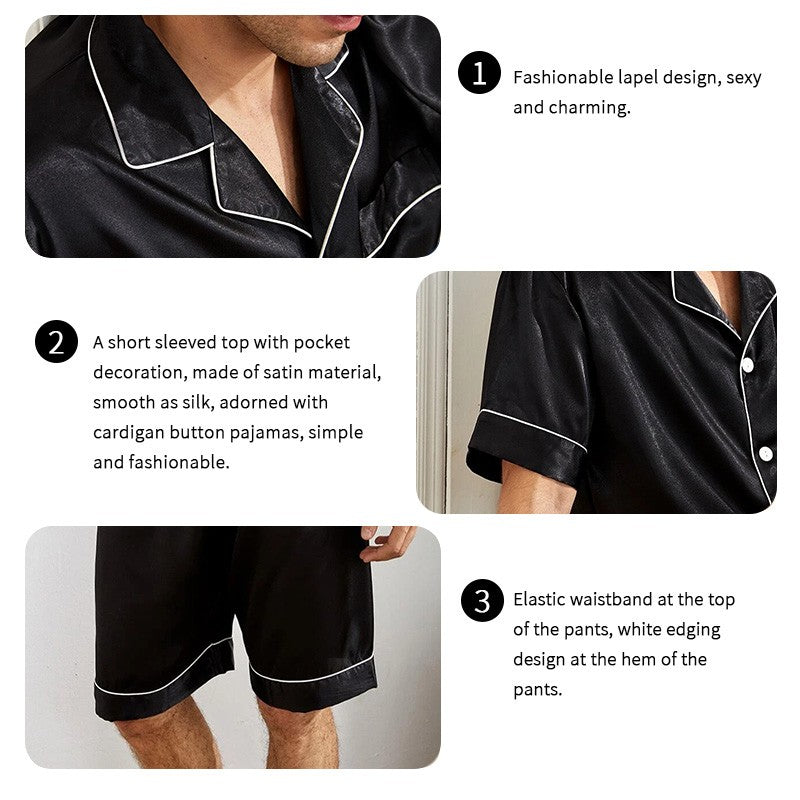 Men Satin Pajama Set Sleepwear for Man Summer Short Sleeve Button-Down Shirt & Shorts Pajamas 2 Piece Home Clothes Short Suit