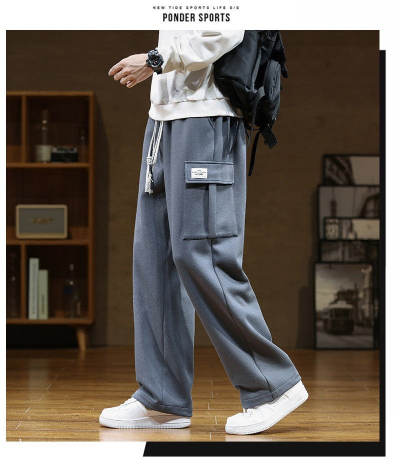 2024 New in Wide Leg Pants Men Autumn Straight Elastic Waist Baggy Cargo Trouser Male Relaxed Streetwear Sweatpant Plus Size Big