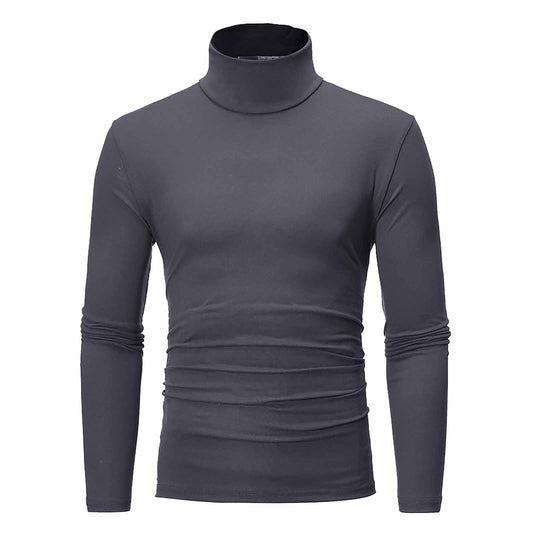 Basic Bottoming Plain T-shirt Fashion Men's Casual Slim Fit Basic Turtleneck High Collar Pullover Male Autumn Spring Thin Tops