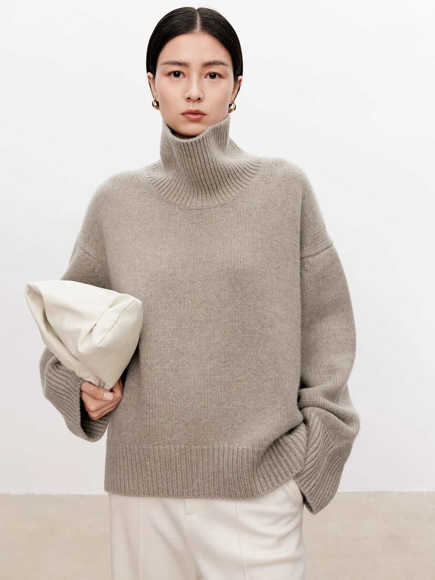 Thickened turtleneck 100% pure cashmere sweater women's loose lazy knit silhouette sweater European products