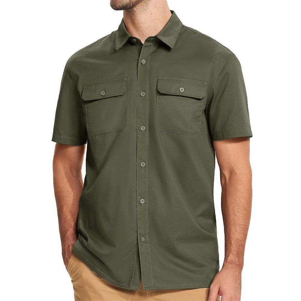 TACVASEN Quick Dry Short Sleeve Shirts Mens Casual Button Up Cargo Shirt Summer Hiking Fishing Trekking Work Shirts Outdoor Male