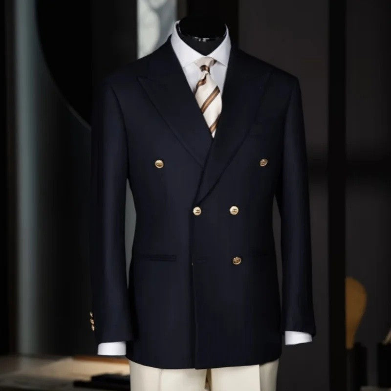 Blazer Casual Suit Classic Navy blue Double-breasted Metal Buttons High Quality Top Shirt Regular Length Retro Jacket 3 colors