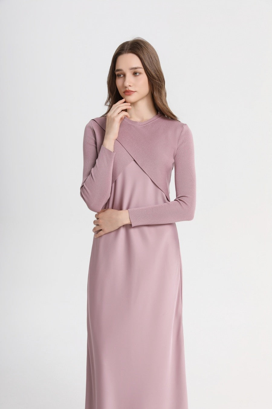AS 2025 spring summer elegance satin dress + knitted top match set maxi floor le