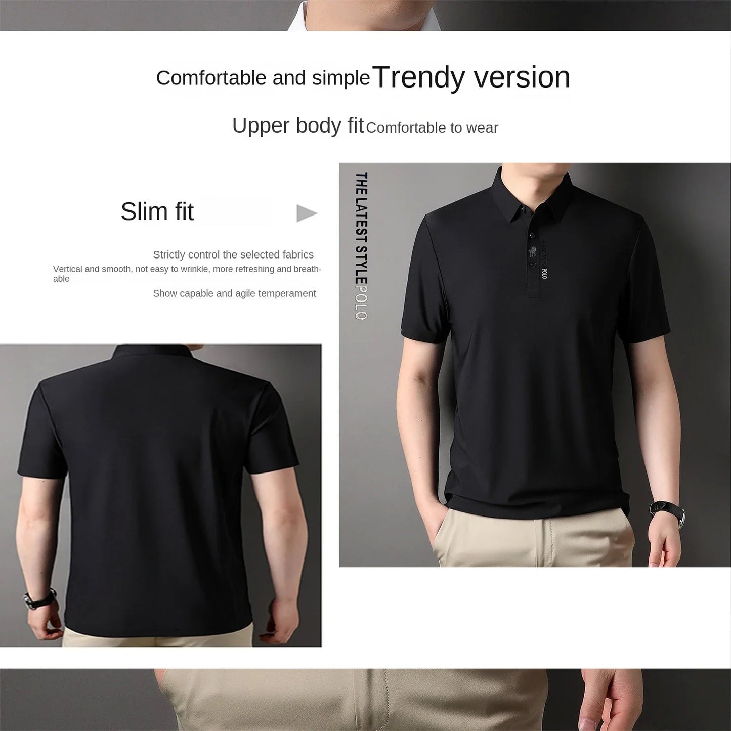 Ice Silk Embroidery Polo Shirt 2024 New Summer Lapel Elasticity T-shirt Korean Fashion Short Sleeve Business Casual Men Clothing