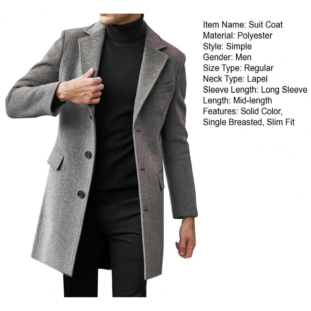 British Style Men Woolen Coat Flap Pockets Single breasted Elegant Men Trench Coat Mid length Long Winter Warm Overcoat