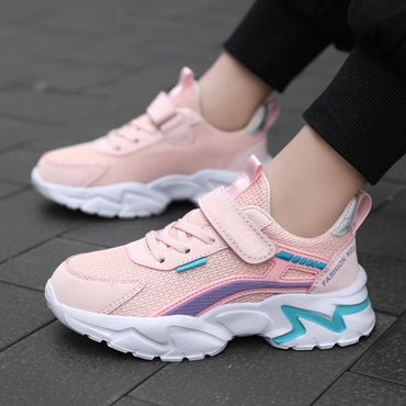 Lovely Girls Pink Sneaker Outdoor Breathable Mesh Flat Sport Shoes Fashion Kids Casual School Walking Shoe Antislip