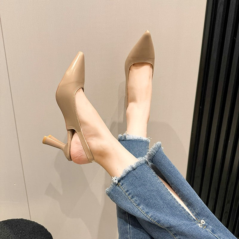 New style pointed-toe fashionable high heels women's thin-heel outdoor toe-cap sandals with shallow back opening single shoes