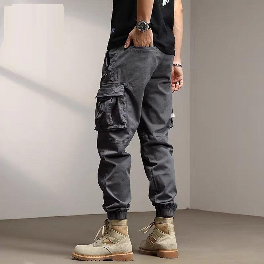 Solid Cargo Pants for Men Casual Loose Fit Ankle Banded Trousers Suitable for Spring and Autumn Grey Black Green