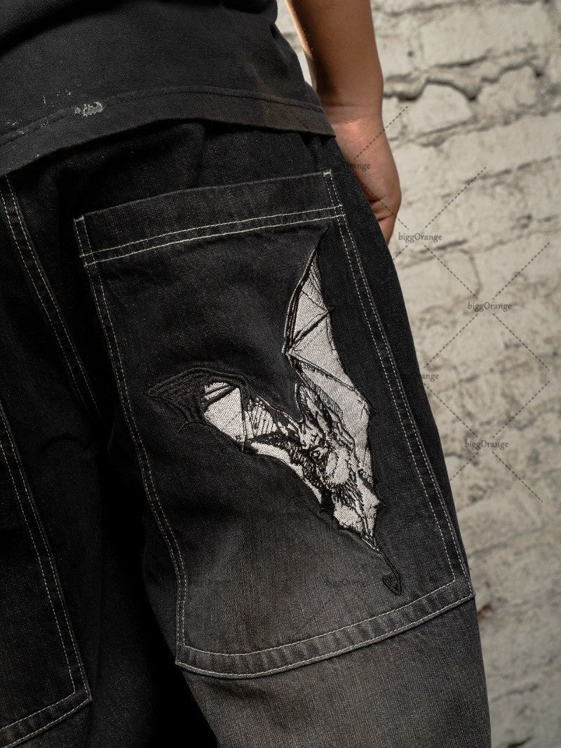 Retro Street Harajuku Hip-hop Oversized Wash High-waisted Jeans Men Y2K Casual Rock Fashion Loose Straight Wide-leg Pants Women