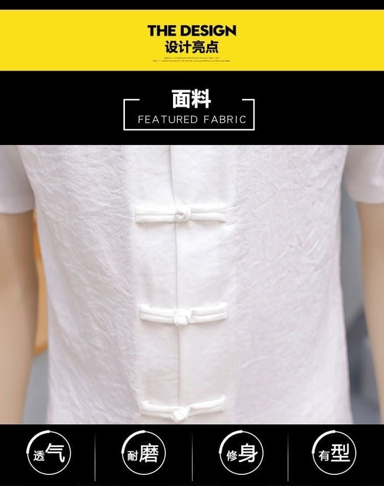 Summer New Fashion Solid Color Breathable Cotton and Linen Suit Men's Leisure Loose Sports Large Size High-Grade Two-Piece Set