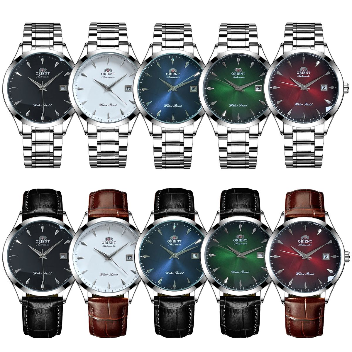 Orient Automático Masculino, Mostrador Preto, Pulseira de Aço Inoxidável, Relógio de Pulso Clássico de Negócios Resistente à Água com Exibição de Data