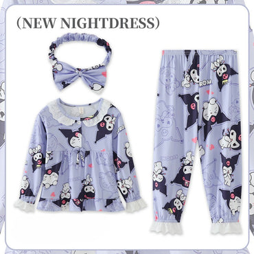 Sanrio Girls Pajama Sets Causal Lace Trimmings Soft Comfortable Kids Night Clothes Set Beautiful Gal Breathable Indoor Costume