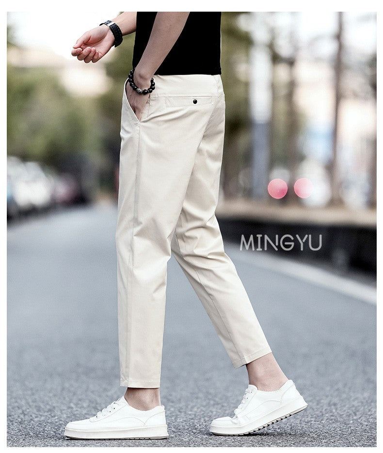 2025 New Summer Cotton Ankle Length Pants Men Slim Elastic Waist Jogger Outdoors Korean Work Suit Casual Trousers Male 28-38