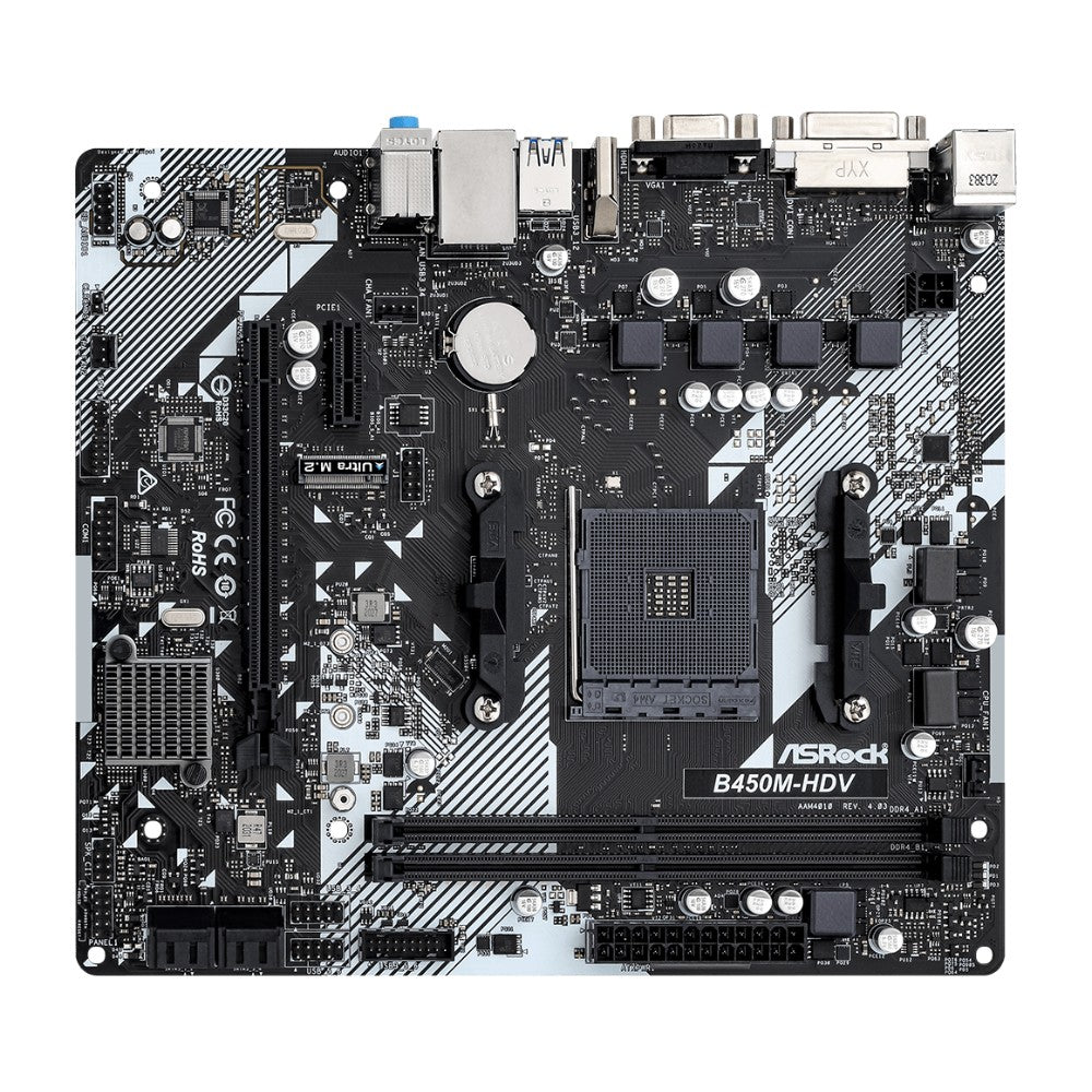 Placa-mãe ASROCK B450M-HDV R4.0 AMD B450 AM4 Suporta Ryzen 5 5600 5500 Ryzen 7 5700G 3700X 3 3200G CPU DDR4 M.2 HDMI Micro ATX